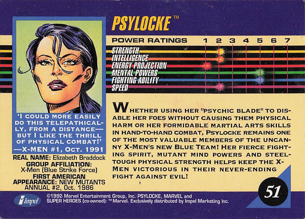 1992 Impel Marvel Universe Non_sport Psylocke #51