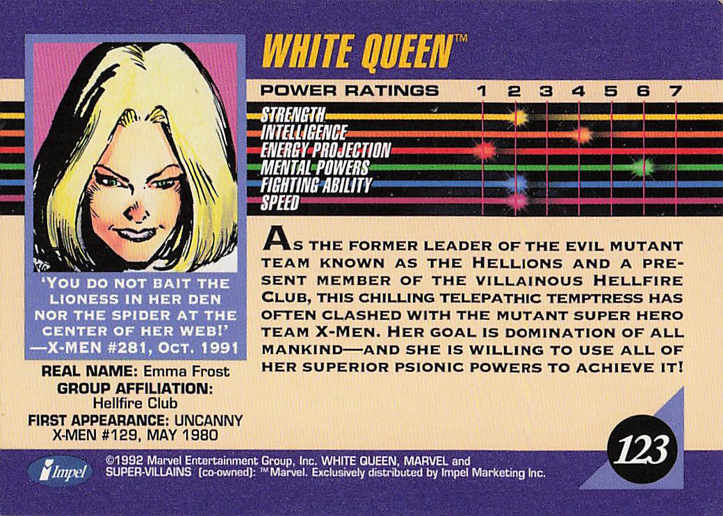 1992 Impel Marvel Universe Non_sport White Queen #123