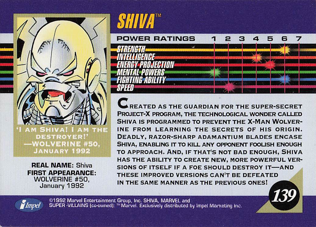 1992 Impel Marvel Universe Non_sport Shiva #139