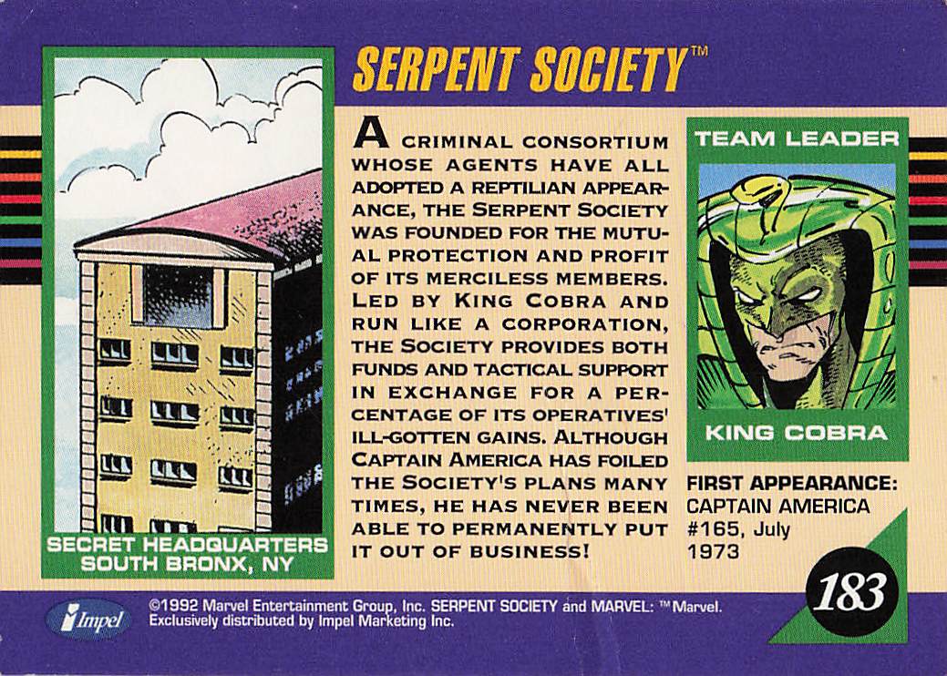 1992 Impel Marvel Universe Non_sport Serpent Society #183