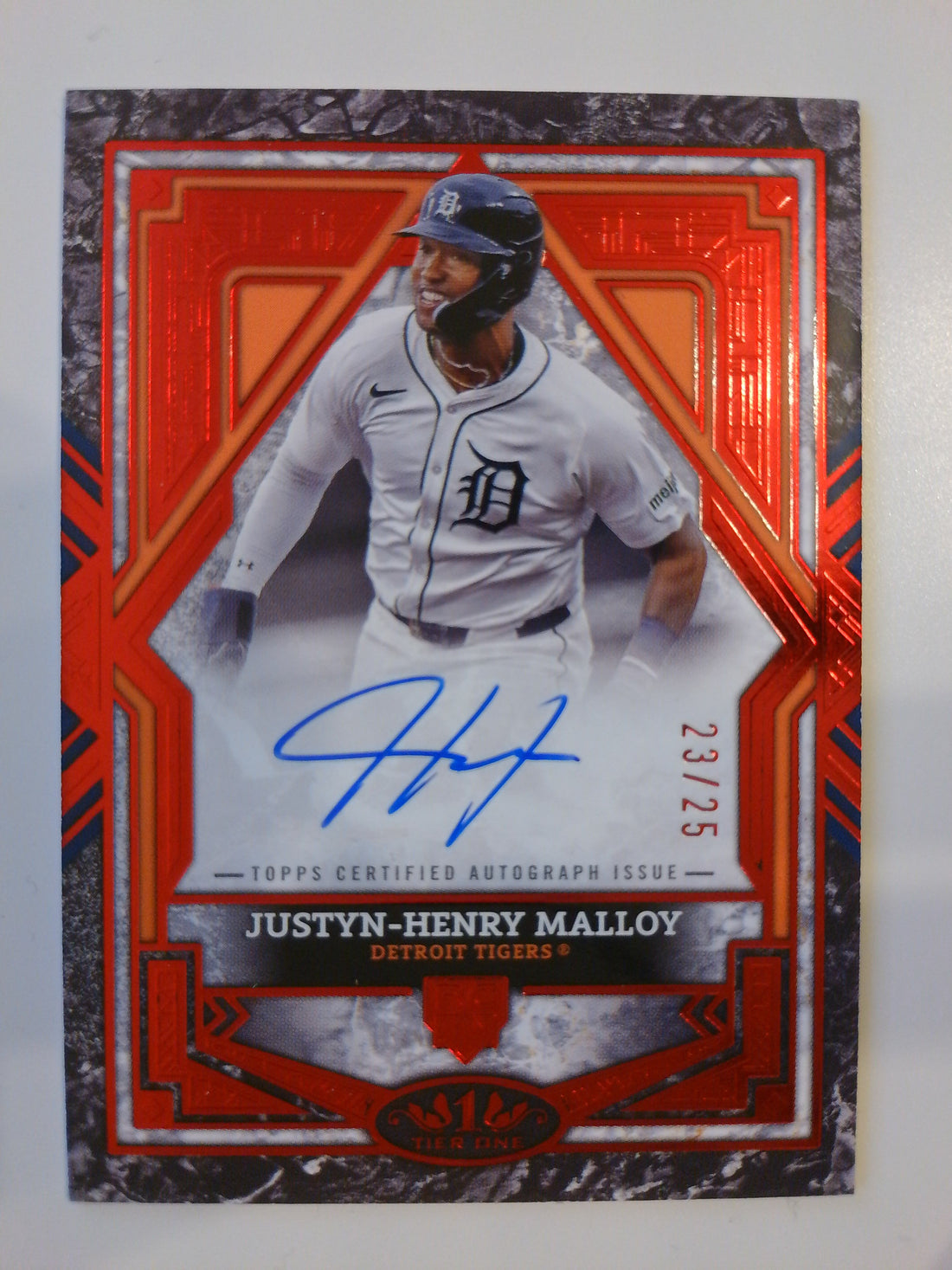 2025 Topps Tier One Base Autographs Red Foil 23/25 Justyn-Henry Malloy #BA-JM