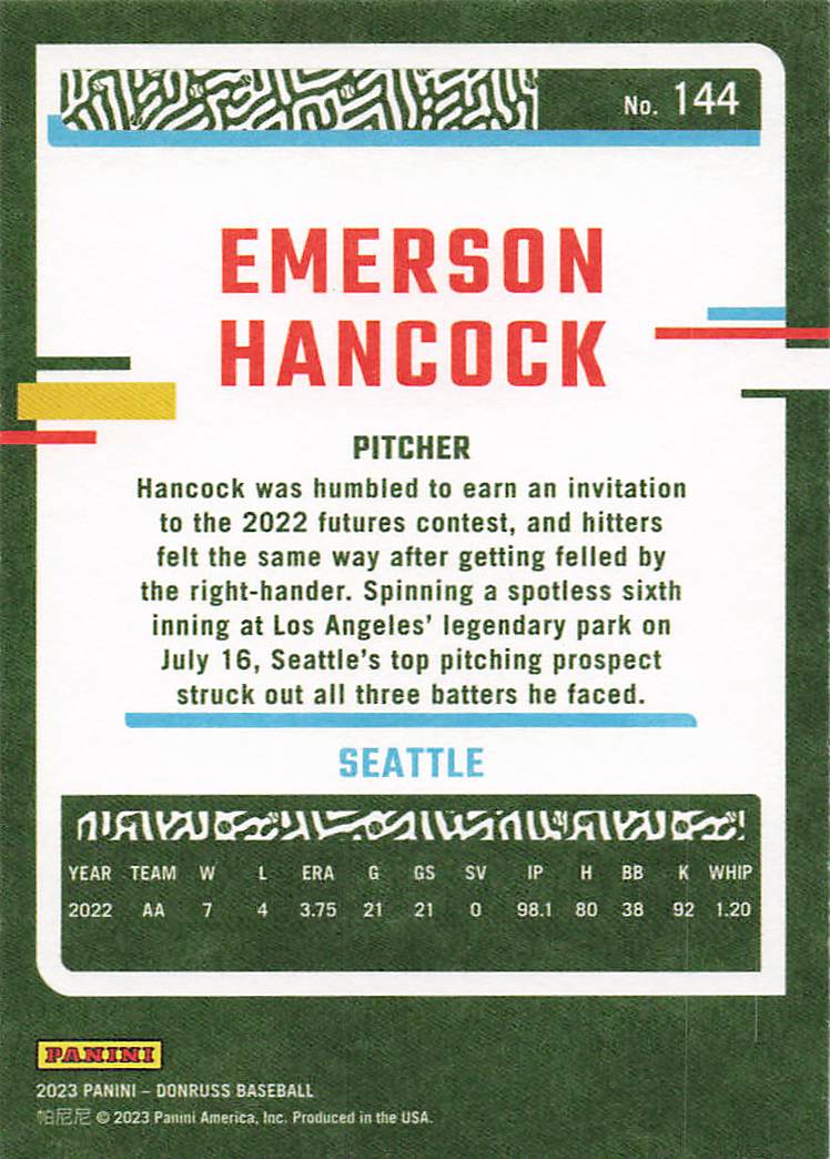 2023 Donruss Baseball Independence Day Emerson Hancock #144