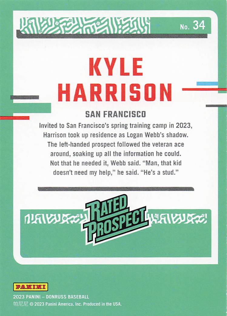 2023 Donruss Baseball Kyle Harrison #34