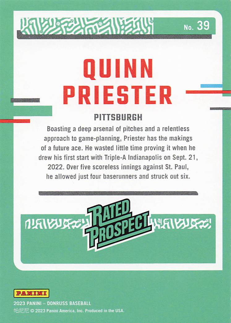 2023 Donruss Baseball Quinn Priester #39
