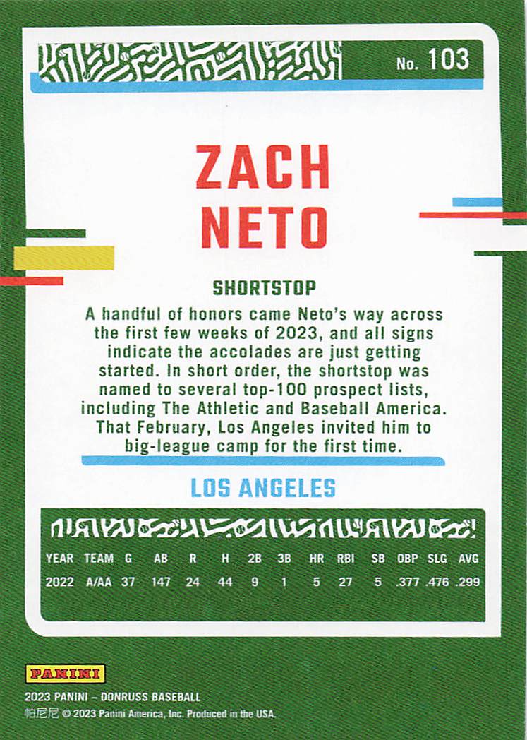2023 Donruss Baseball Zach Neto #103