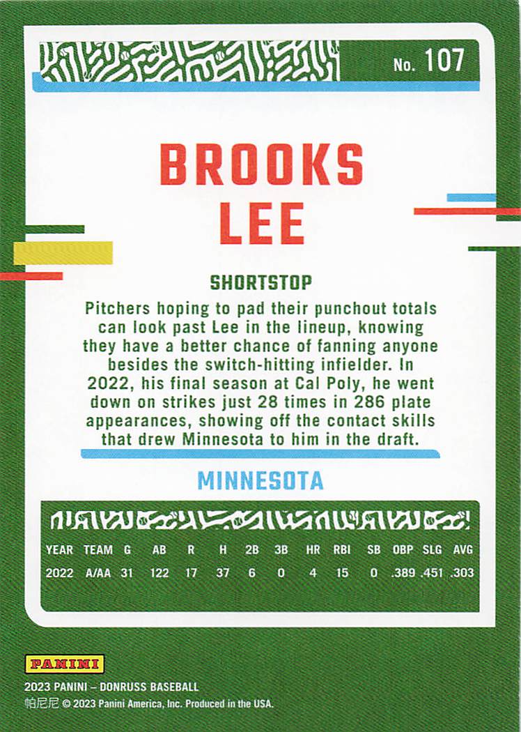 2023 Donruss Baseball Brooks Lee #107
