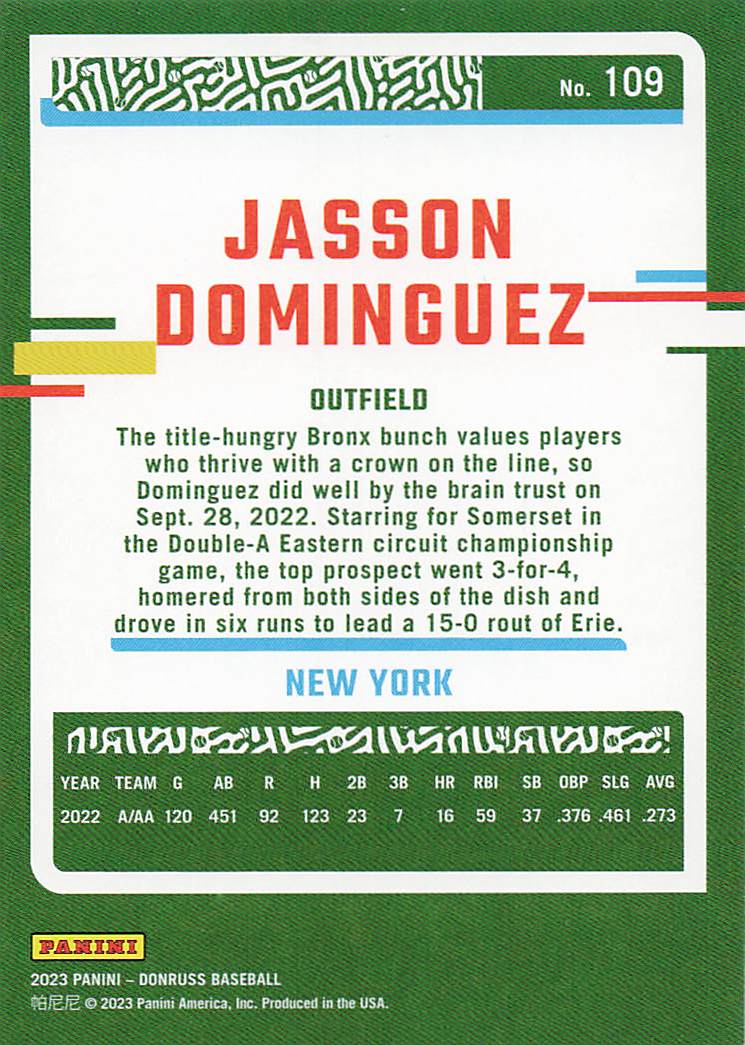 2023 Donruss Baseball Jasson Dominguez #109