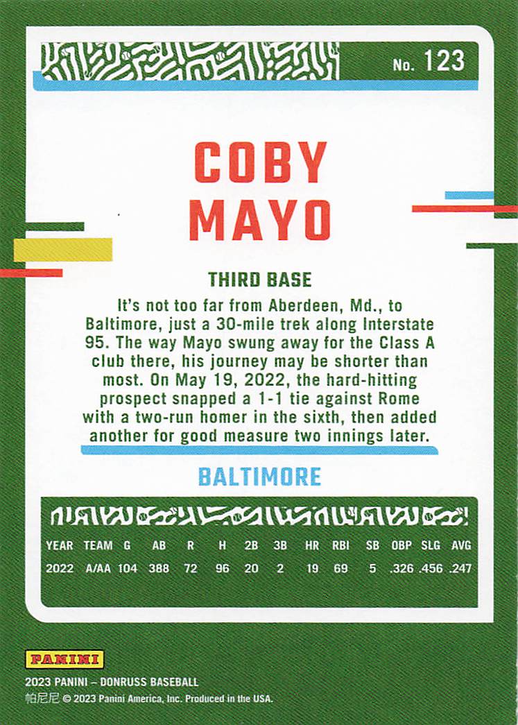 2023 Donruss Baseball Coby Mayo #123