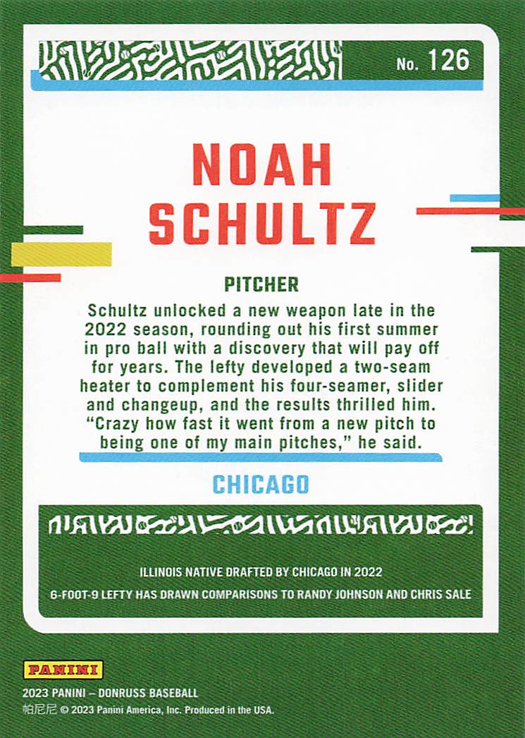 2023 Donruss Baseball Season Stat Line Noah Schultz #126