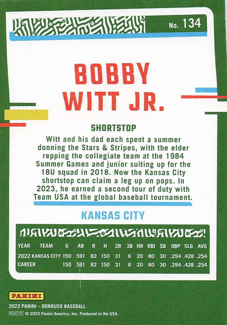2023 Donruss Baseball Bobby Witt Jr. #134