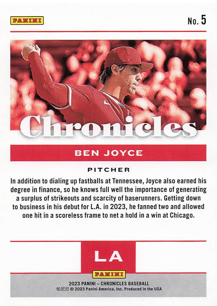 2023 Panini Chronicles Baseball Ben Joyce #5 Rookie