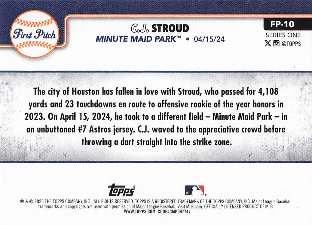 2025 Topps Baseball First Pitch (Series One) C.J. Stroud #FP-10