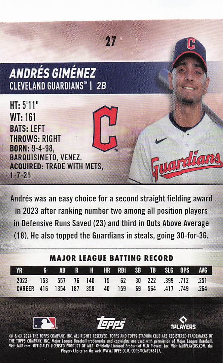 2024 Stadium Club Baseball Andrés Giménez #27