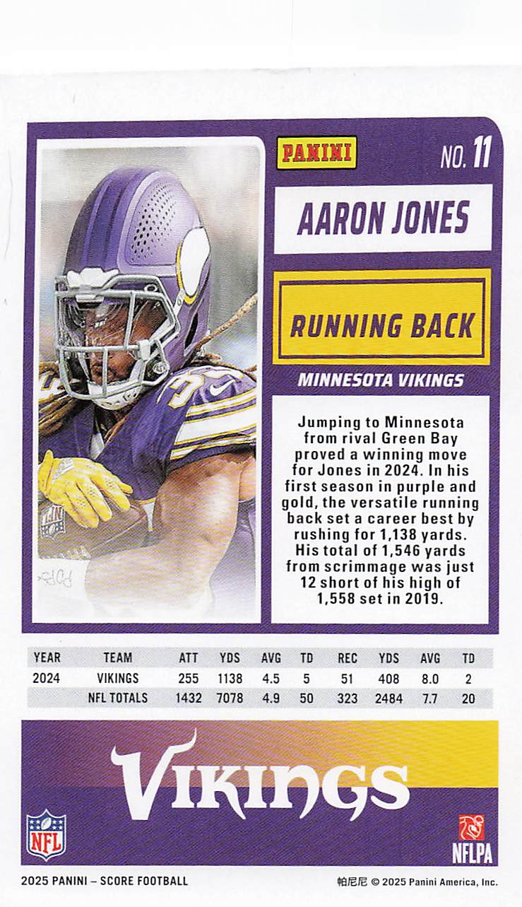 2025 Score Football Aaron Jones #11