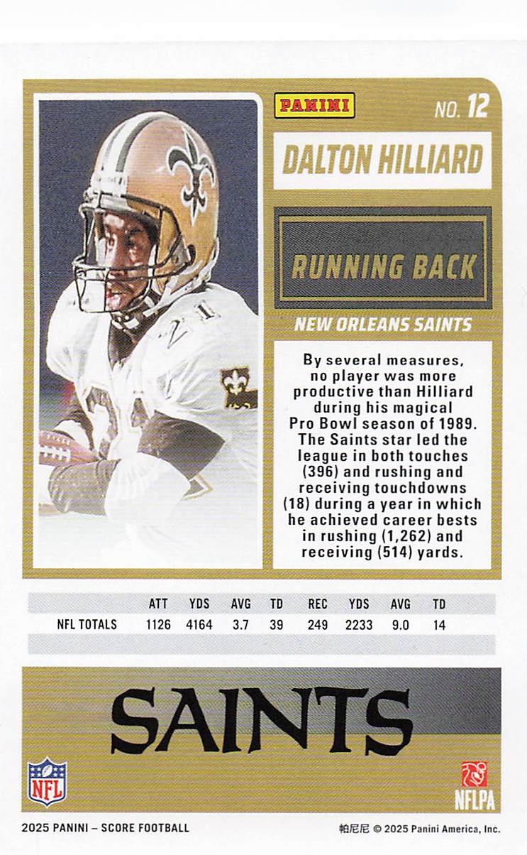 2025 Score Football Dalton Hilliard #12