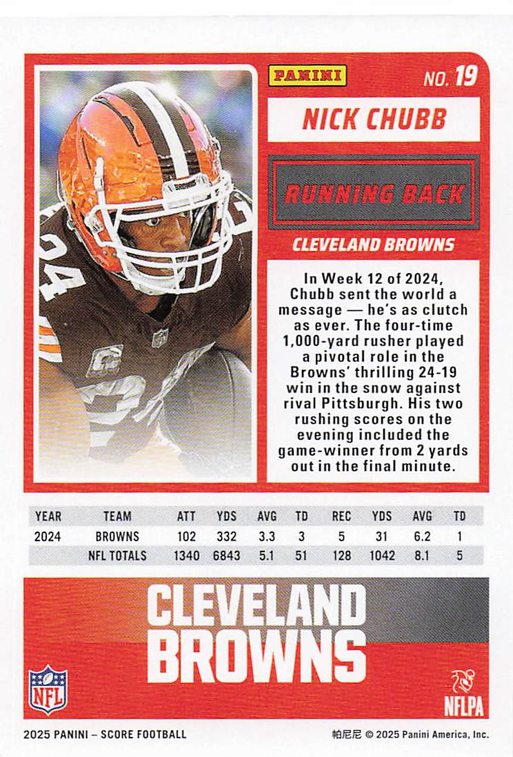 2025 Score Football Nick Chubb #19