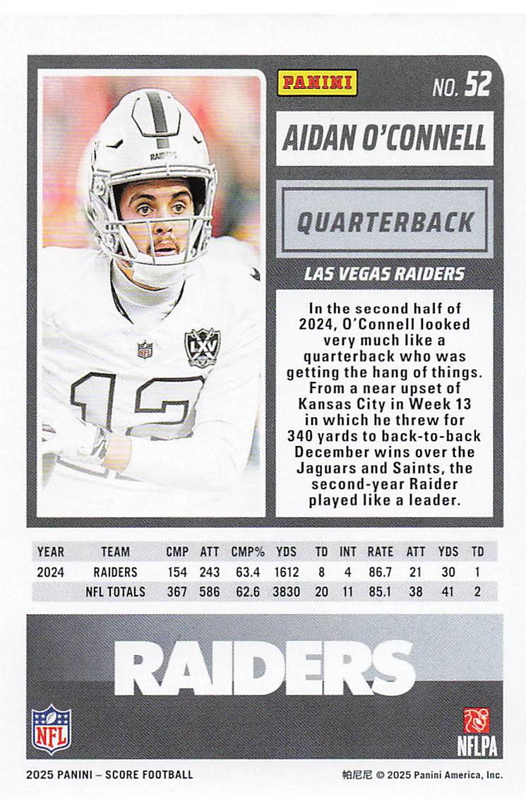 2025 Score Football Aidan O'Connell #52