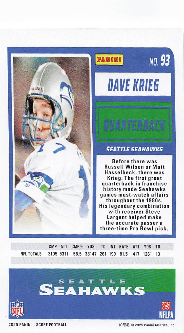2025 Score Football Dave Krieg #93