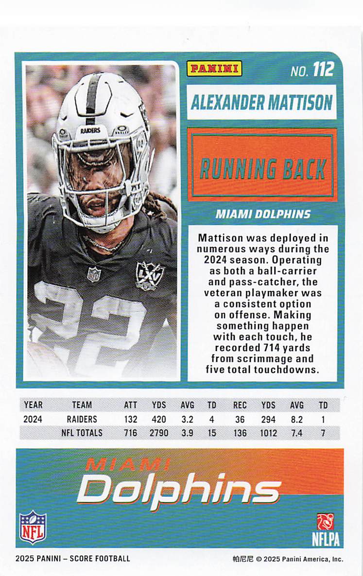 2025 Score Football Alexander Mattison #112