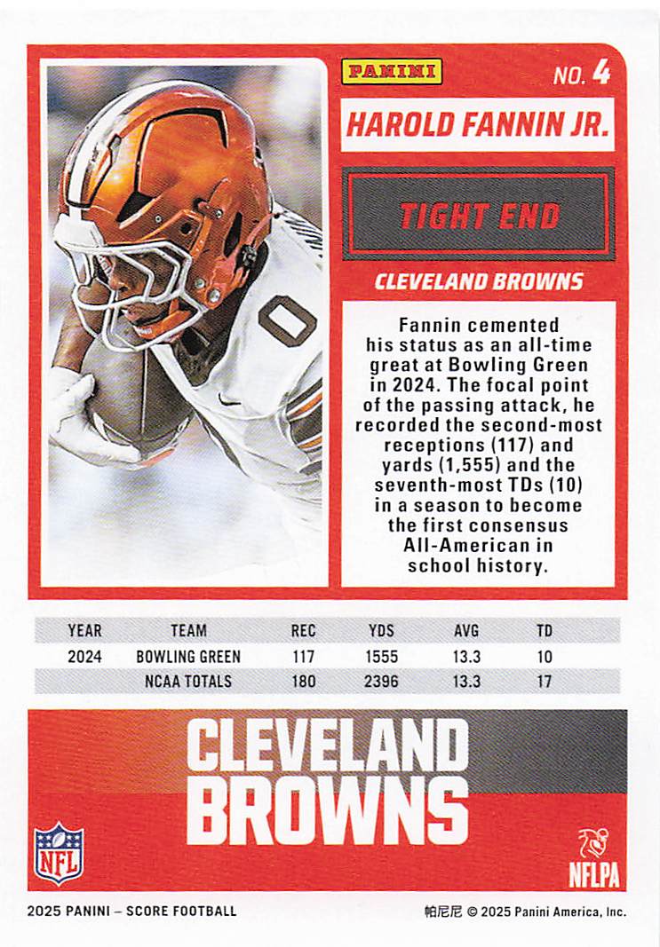 2025 Score Football Harold Fannin Jr. #4 Rookie