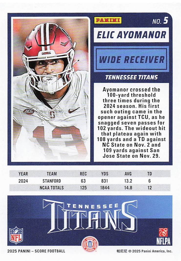 2025 Score Football Elic Ayomanor #5 Rookie