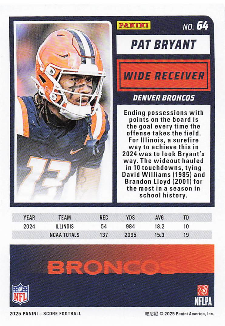 2025 Score Football Pat Bryant #64 Rookie