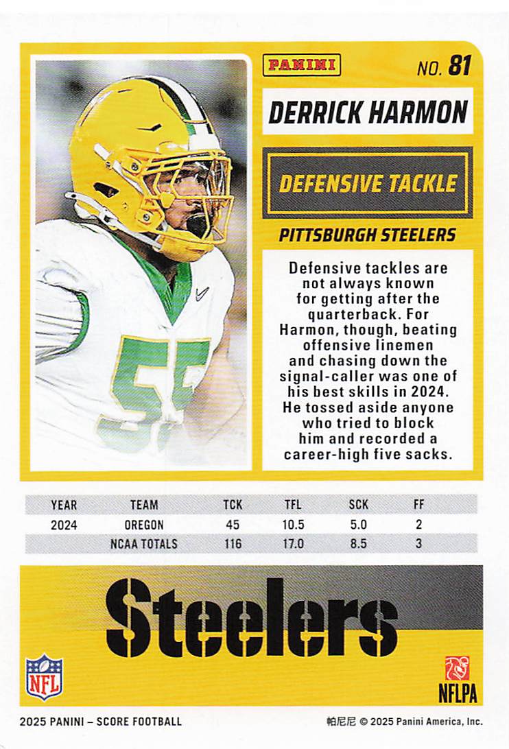 2025 Score Football Derrick Harmon #81 Rookie