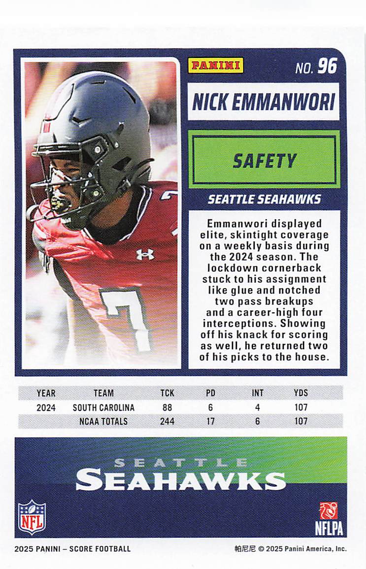 2025 Score Football Nick Emmanwori #96 Rookie