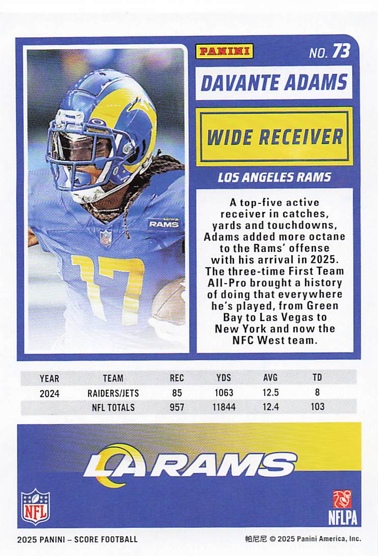 2025 Score Football Green Davante Adams #73