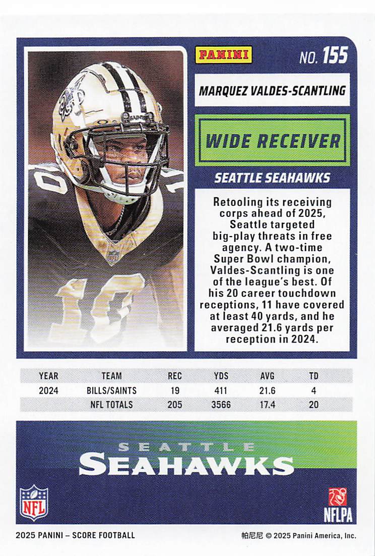2025 Score Football Green Marquez Valdes-Scantling #155