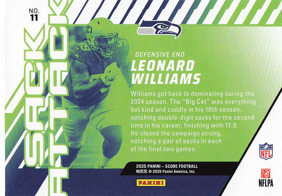 2025 Score Football Sack Attack Leonard Williams #11