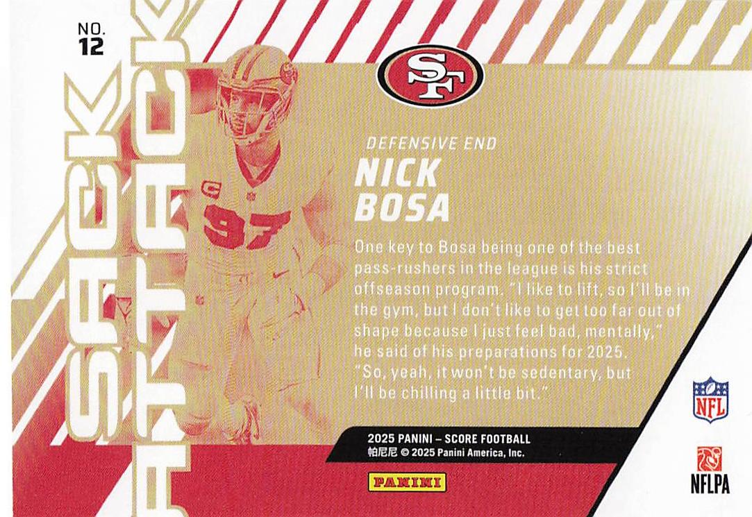 2025 Score Football Sack Attack Nick Bosa #12