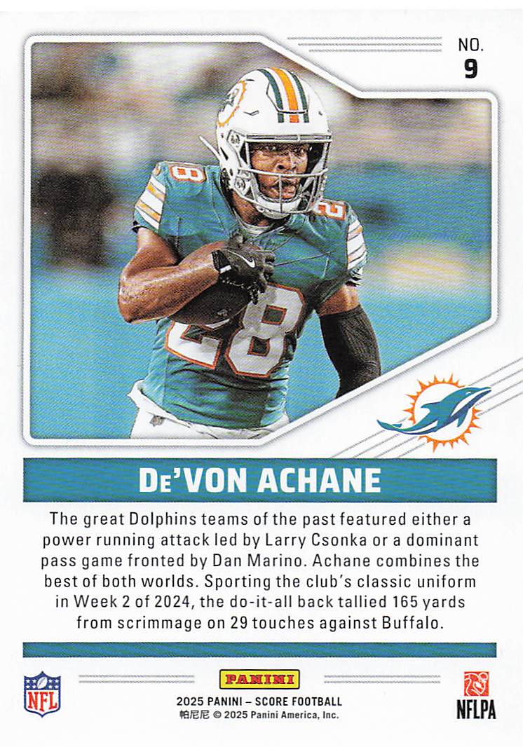 2025 Score Football Throwbacks De’Von Achane #9