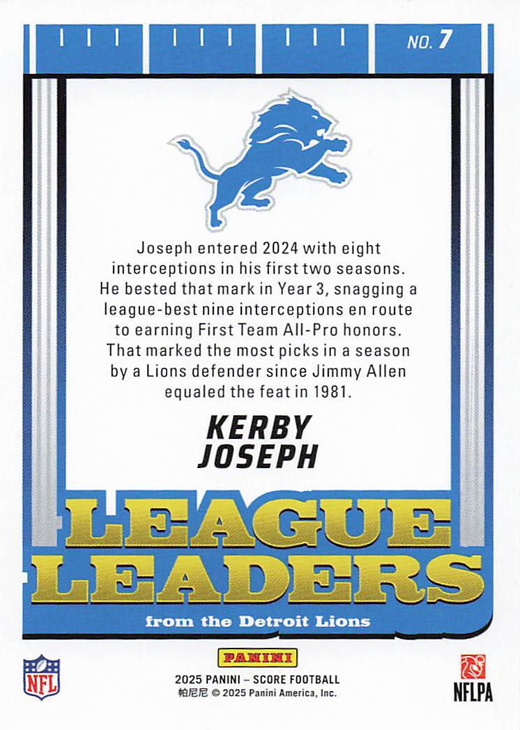 2025 Score Football League Leaders Kerby Joseph #7