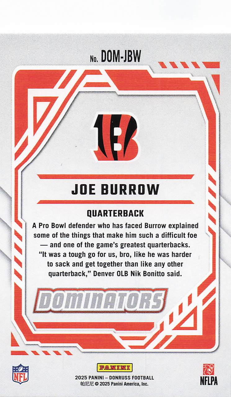 2025 Donruss Football Dominators Joe Burrow #DOM-JBW