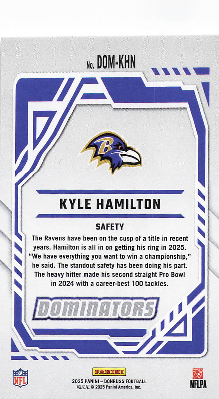 2025 Donruss Football Dominators Kyle Hamilton #DOM-KHN