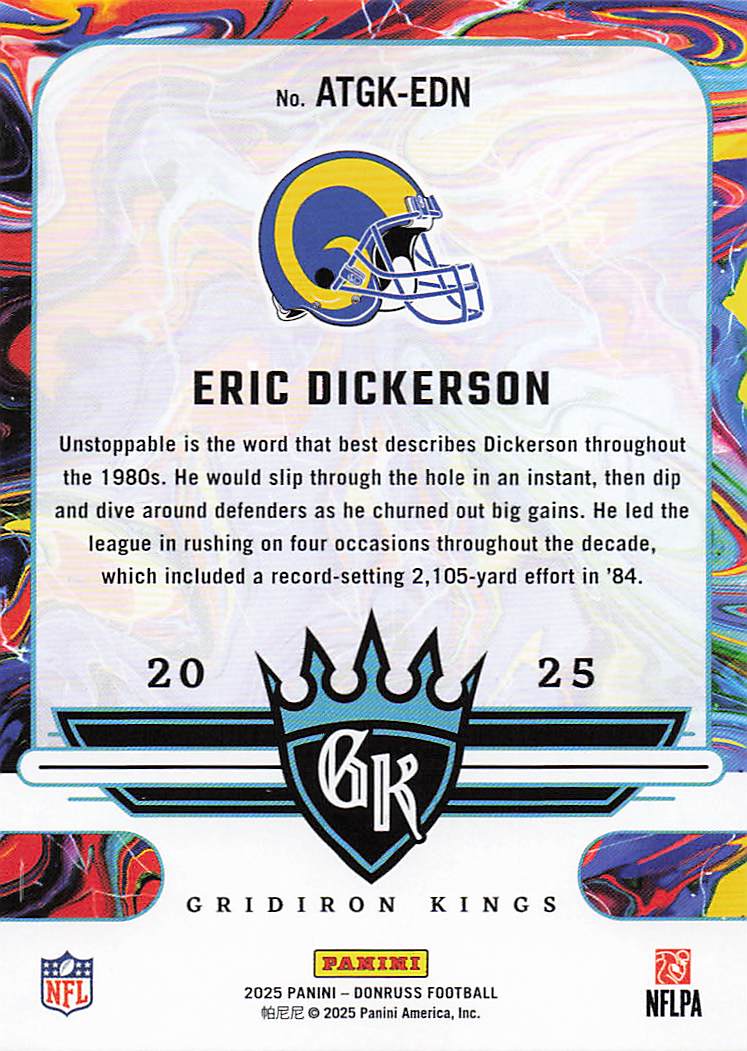 2025 Donruss Football All-Time Gridiron Kings Eric Dickerson #ATGK-EDN