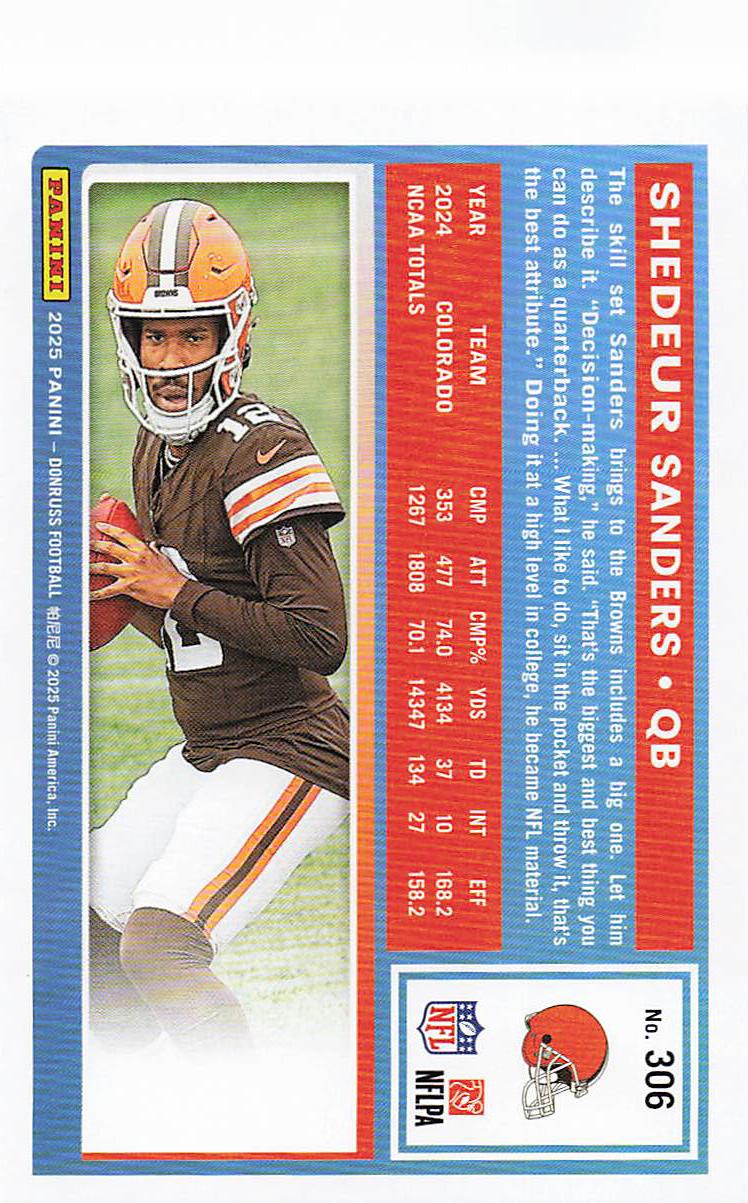 2025 Donruss Football Shedeur Sanders #306 Rookie