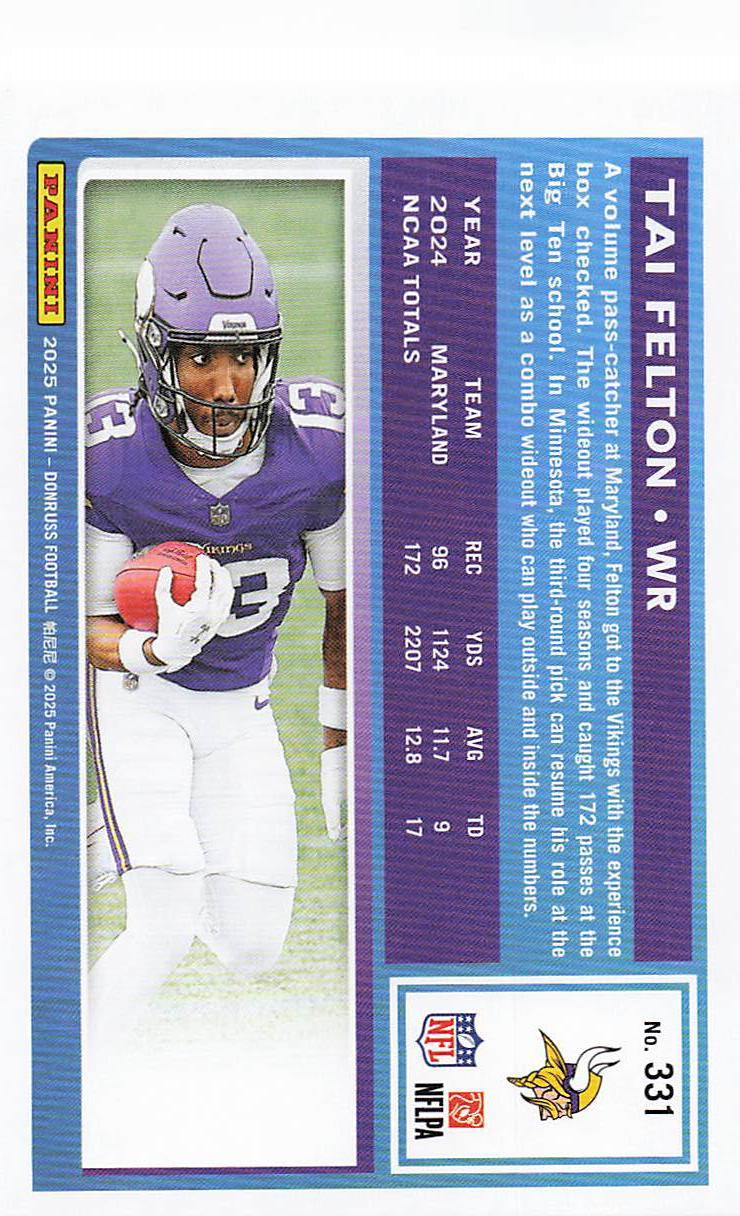 2025 Donruss Football Tai Felton #331 Rookie