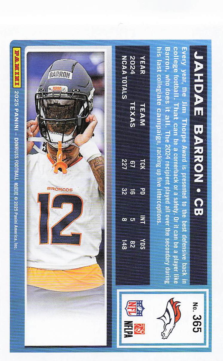 2025 Donruss Football Jahdae Barron #365 Rookie