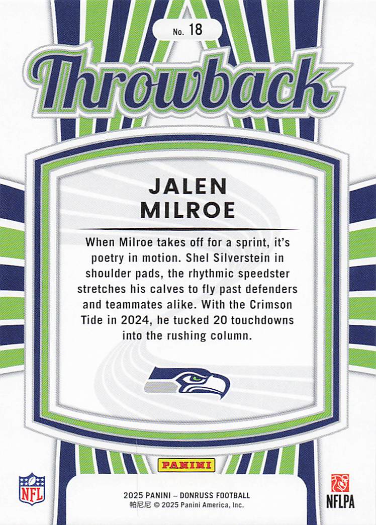 2025 Donruss Football Rated Rookies Throwback Jalen Milroe #18