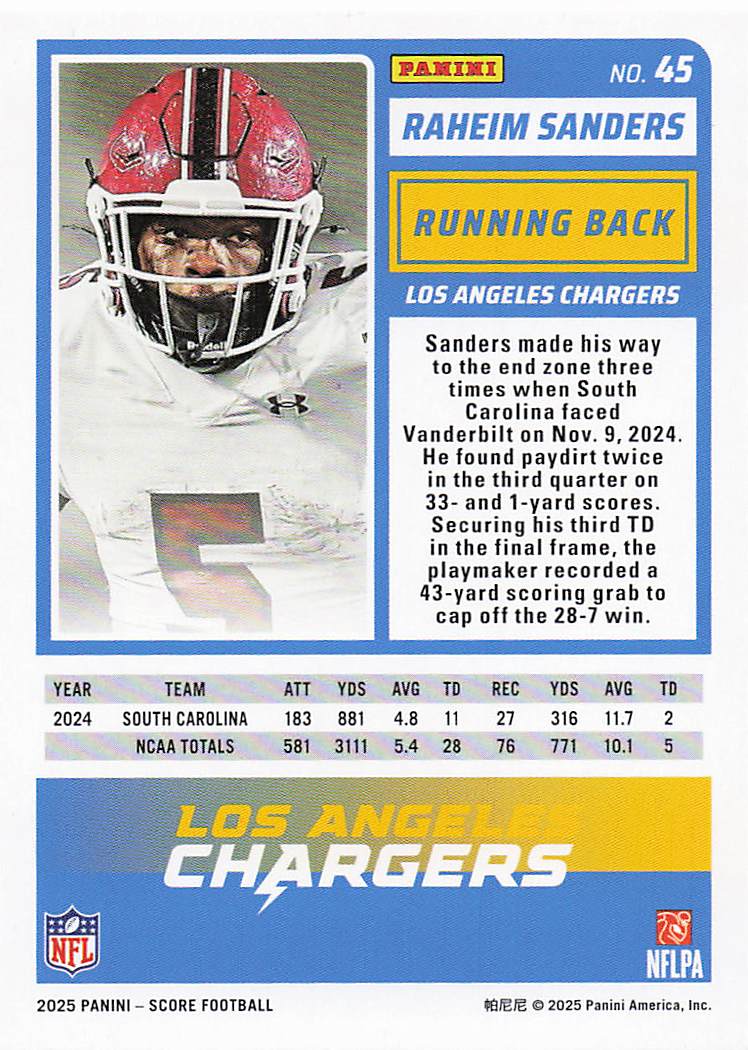 2025 Score-A-Treat Football Raheim Sanders #45 Rookie