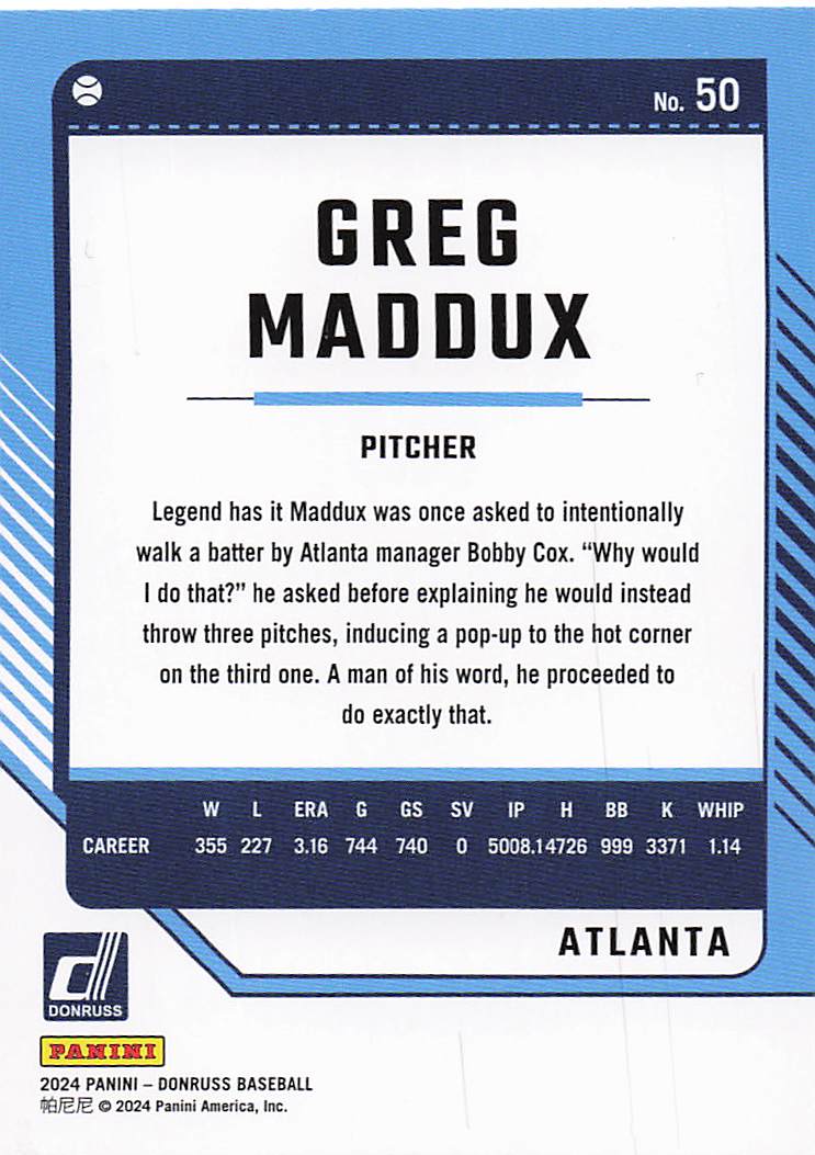 2024 Donruss Baseball Yellow Flood Greg Maddux #50