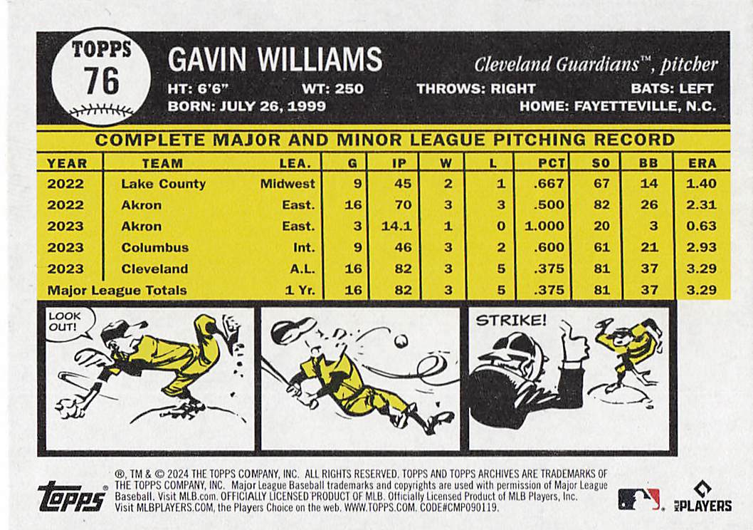 2024 Topps Archives Baseball Gavin Williams #76