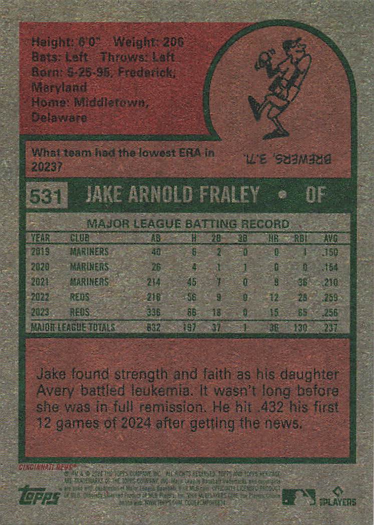 2024 Topps Heritage Baseball Jake Fraley #531