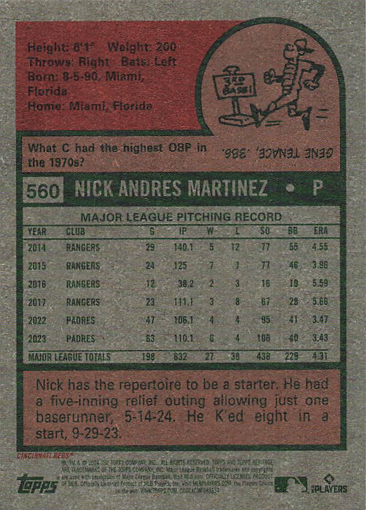 2024 Topps Heritage Baseball Nick Martinez #560