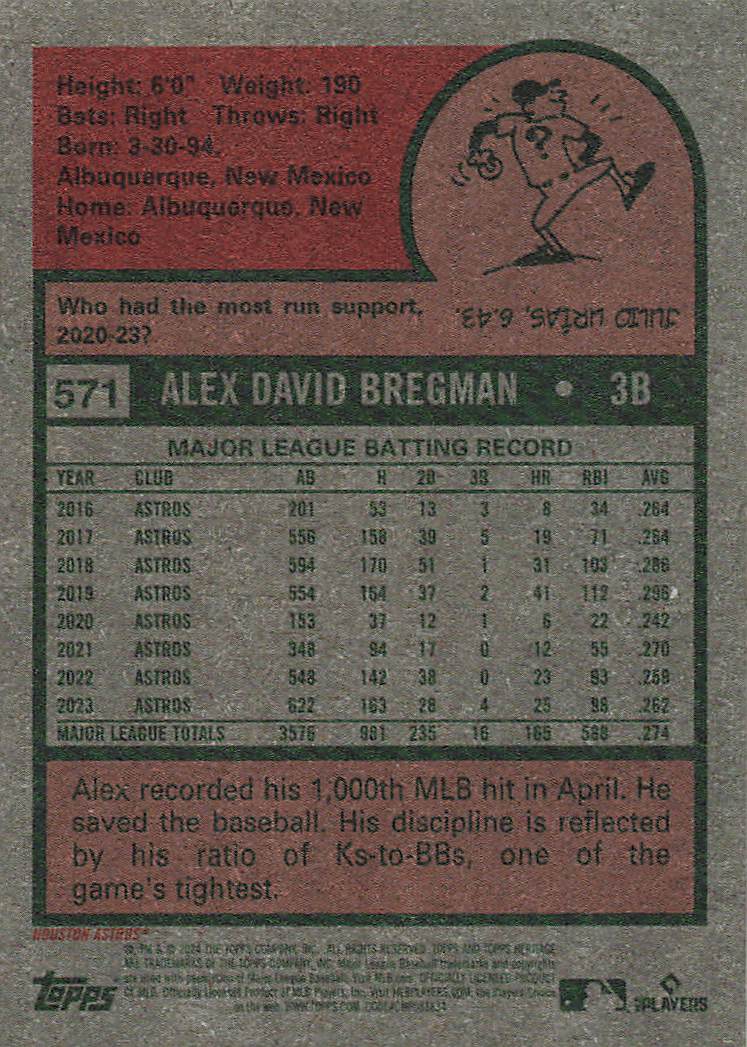 2024 Topps Heritage Baseball Alex Bregman #571