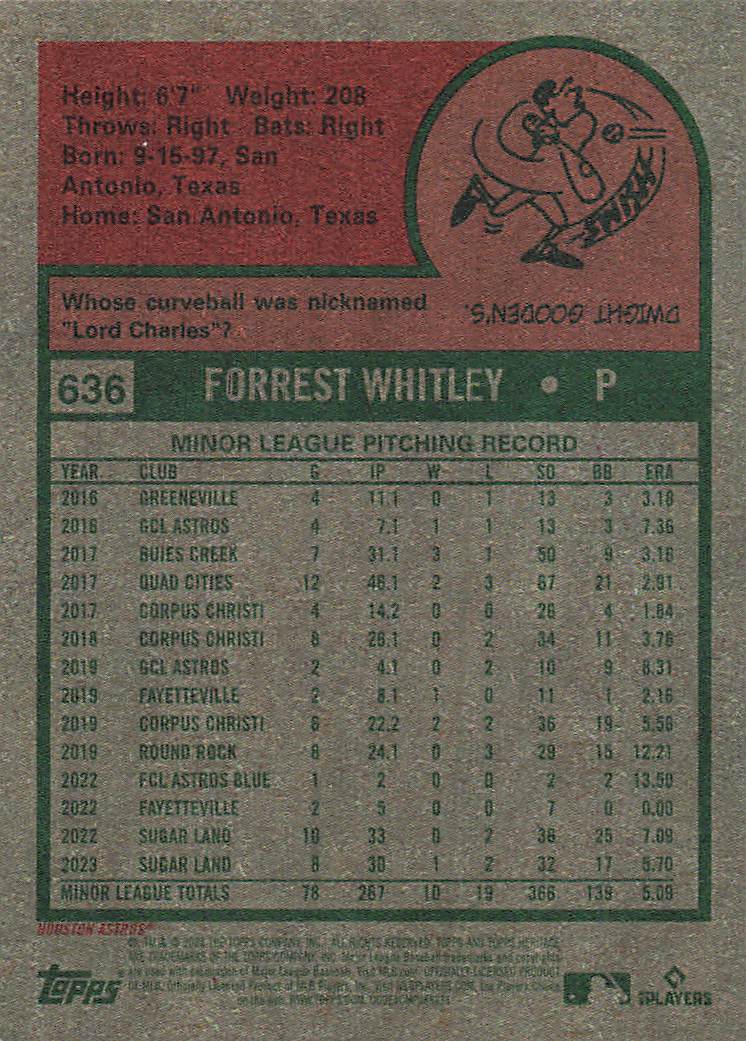 2024 Topps Heritage Baseball Forrest Whitley #636 Rookie