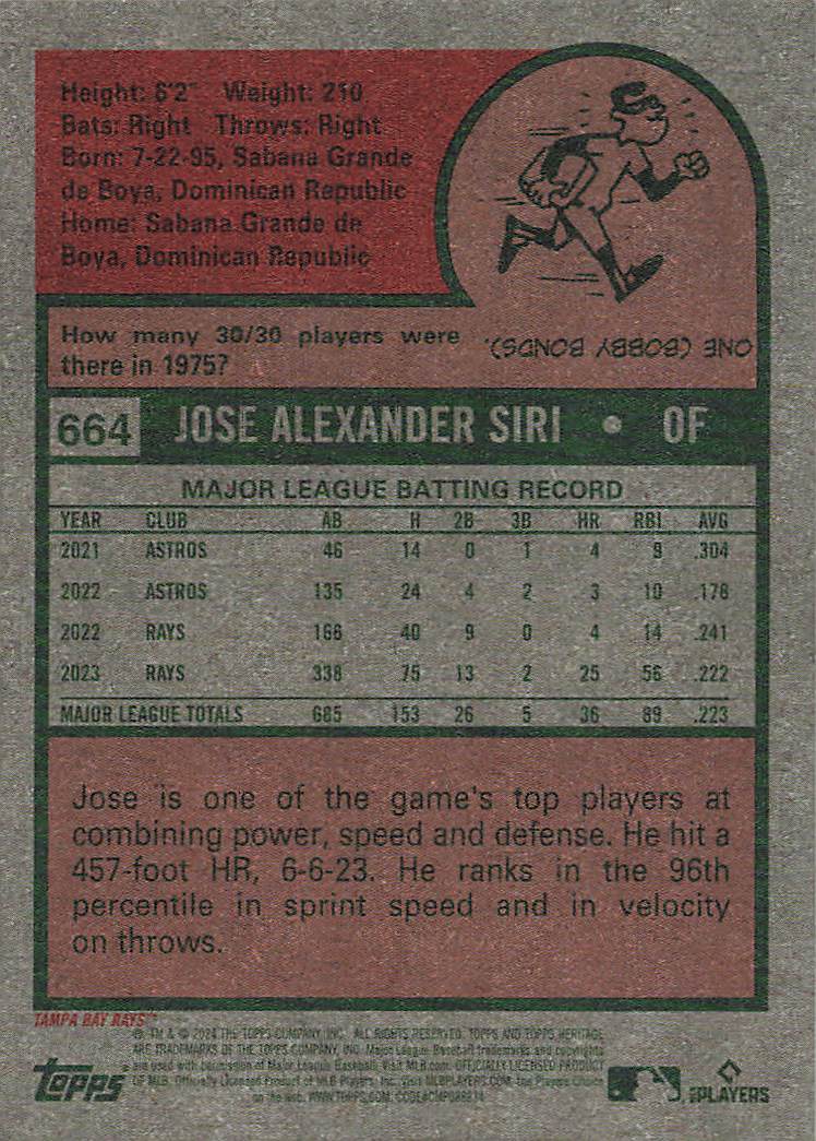 2024 Topps Heritage Baseball Jose Siri #664