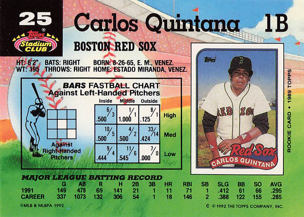 1992 Stadium Club Baseball Carlos Quintana #25